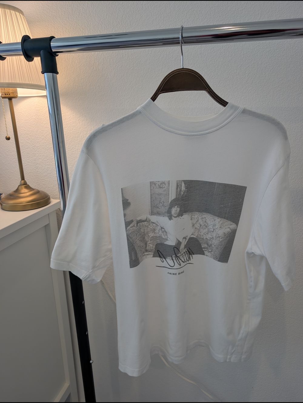 Anine Bing White Short-Sleeve Tee with Monochrome Photo Print